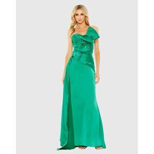 Mac Duggal Size 12 Green Strapless Bow Front Detail Satin Formal Gown Prom Dress